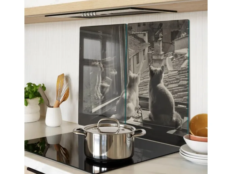 Schneidebretter<Tulup Herdabdeckplatte SET aus 2 Stück 30x52 cm Schneidebrett Glas Schutzplatte Küchenutensilien Katzen im Fenster