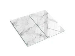 Online Tulup Herdabdeckplatte SET aus 2 Stück 30x52 cm Schneidebrett aus Glas Schutzplatte Spritzschutz Abdeckung Marmor Weiß