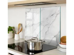 Online Tulup Herdabdeckplatte SET aus 2 Stück 30x52 cm Schneidebrett aus Glas Schutzplatte Spritzschutz Abdeckung Marmor Weiß