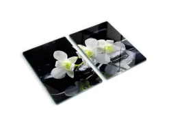 Schneidebretter|Kochfelder<Tulup Herdabdeckplatte SET aus 2 Stück 40x52 cm Schneidebrett Glas Schutzplatte Küchenutensilien Abdeckung Orchidee