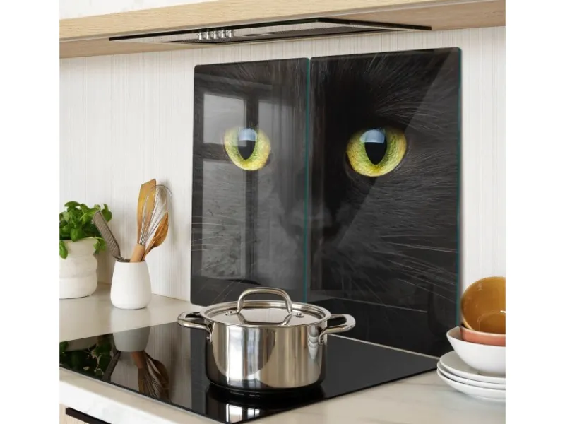 Clearance Tulup Herdabdeckplatte SET aus 2 Stück 30x52 cm Schneidebrett Glas Schutzplatte Küchenutensilien Katzenaugen Schwarz