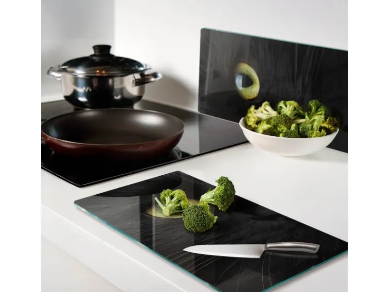 Clearance Tulup Herdabdeckplatte SET aus 2 Stück 30x52 cm Schneidebrett Glas Schutzplatte Küchenutensilien Katzenaugen Schwarz