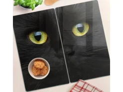 Clearance Tulup Herdabdeckplatte SET aus 2 Stück 30x52 cm Schneidebrett Glas Schutzplatte Küchenutensilien Katzenaugen Schwarz