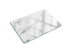 Best Tulup Herdabdeckplatte 80x52 cm Schneidebrett Glas Schutzplatte Küchenutensilien Spritzschutz Abdeckung Marmor Weiß