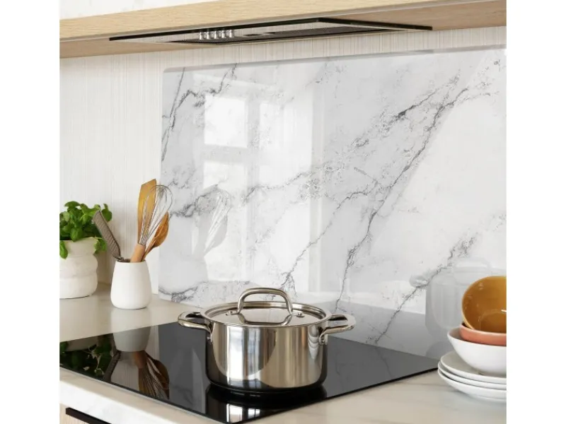 Best Tulup Herdabdeckplatte 80x52 cm Schneidebrett Glas Schutzplatte Küchenutensilien Spritzschutz Abdeckung Marmor Weiß