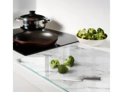 Best Tulup Herdabdeckplatte 80x52 cm Schneidebrett Glas Schutzplatte Küchenutensilien Spritzschutz Abdeckung Marmor Weiß