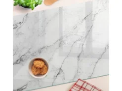Best Tulup Herdabdeckplatte 80x52 cm Schneidebrett Glas Schutzplatte Küchenutensilien Spritzschutz Abdeckung Marmor Weiß
