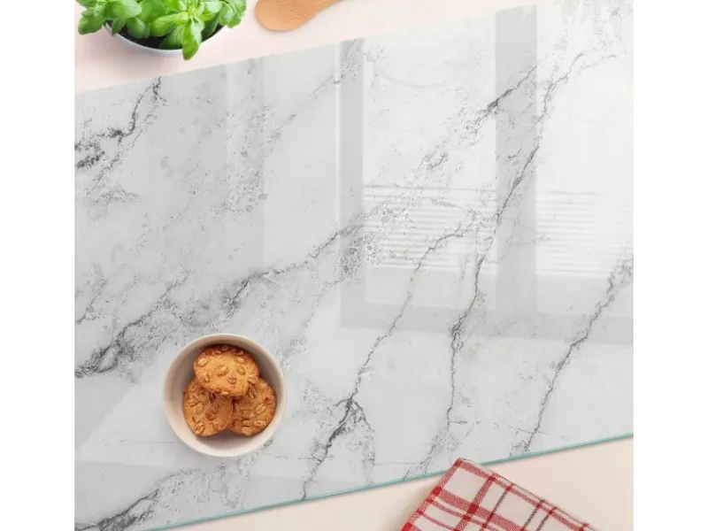 Best Tulup Herdabdeckplatte 80x52 cm Schneidebrett Glas Schutzplatte Küchenutensilien Spritzschutz Abdeckung Marmor Weiß