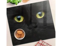 Discount Tulup Herdabdeckplatte 60x52 cm Schneidebrett aus Glas Schutzplatte Küchenutensilien Spritzschutz Abdeckung Katzenaugen Schwarz