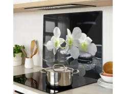 Schneidebretter|Herdabdeckungen<Tulup Herdabdeckplatte 60x52 cm Schneidebrett Glas Schutzplatte Küchenutensilien Spritzschutz Abdeckung Orchidee