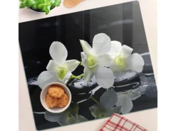 Schneidebretter|Herdabdeckungen<Tulup Herdabdeckplatte 60x52 cm Schneidebrett Glas Schutzplatte Küchenutensilien Spritzschutz Abdeckung Orchidee