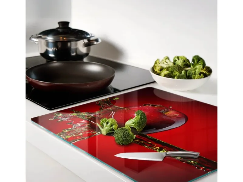 Tulup Herdabdeckplatte 60x52 cm Schneidebrett Glas Schutzplatte Küchenutensilien Spritzschutz Apfel und Wasser< Schneidebretter|Herdabdeckungen