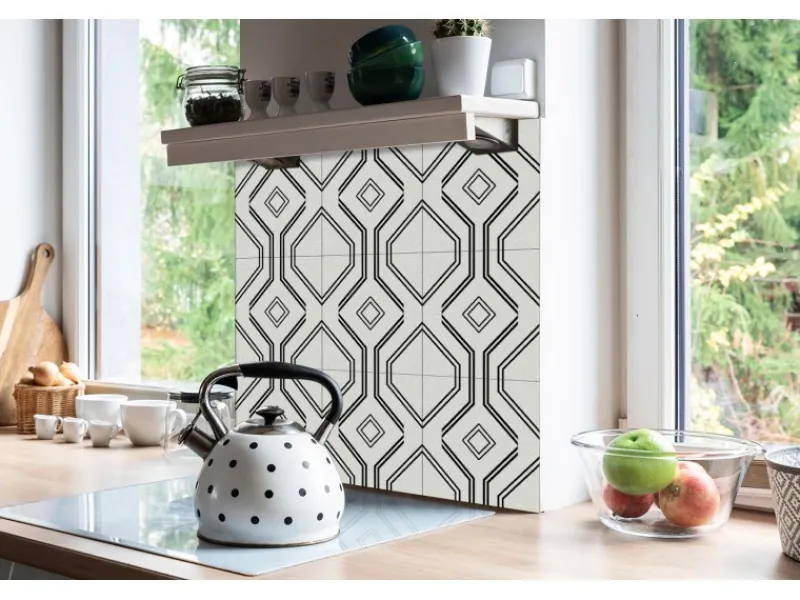 Sale Tulup PVC Fliesen Selbstklebende 30 cm x 30 cm Set von 9 Klassische Klebefliesen Vinyl Bodenfliesen Klebefliesen für Küche Geometrische Linien Schwarz