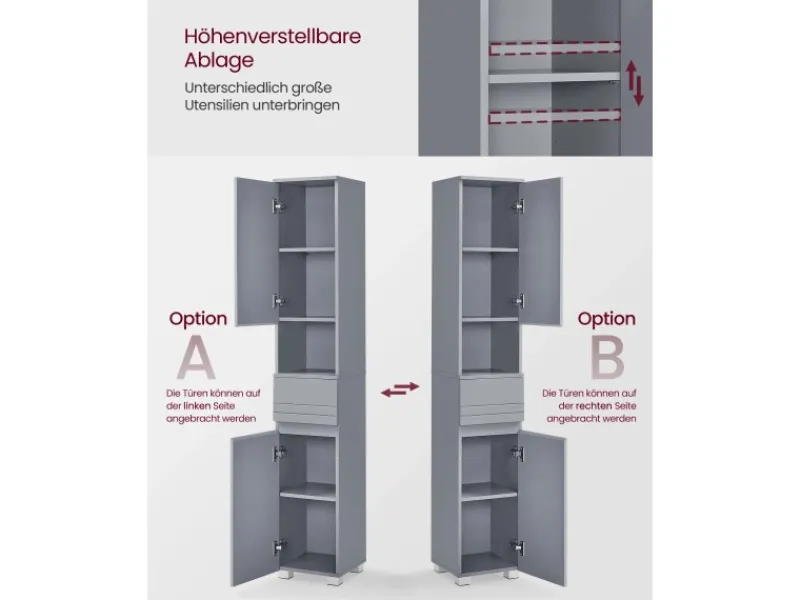 Online Vasagle Badezimmerschrank 30 cm x 30 cm x 170 cm Grau