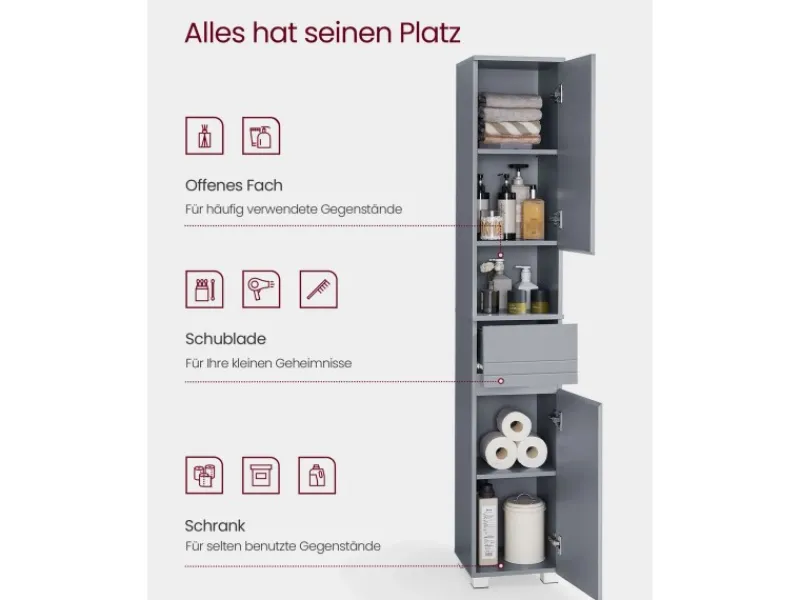 Online Vasagle Badezimmerschrank 30 cm x 30 cm x 170 cm Grau