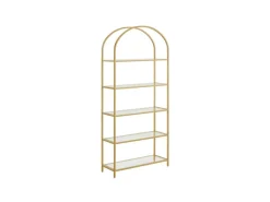 Küchenregale<Vasagle Bücherregal 5 Ablagen Hartglas 30,2 cm x 83 cm x 183,5 cm Gold