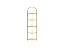 New Vasagle Eckregal 5 Ebenen Hartglas 28 cm x 28 cm x 158 cm Gold