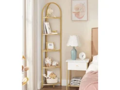 New Vasagle Eckregal 5 Ebenen Hartglas 28 cm x 28 cm x 158 cm Gold