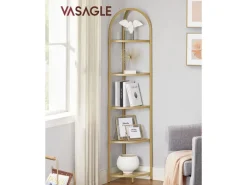 New Vasagle Eckregal 5 Ebenen Hartglas 28 cm x 28 cm x 158 cm Gold