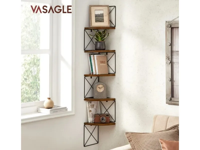 Küchenregale<Vasagle Eckregal 5 Ebenen Zickzack-Design 20 cm x 20 cm x 127,5 cm Braun-Schwarz