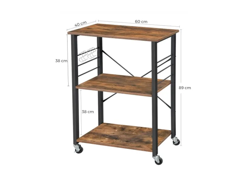Vasagle Küchenregal mit Rollen 40 cm x 60 cm x 89 cm Braun-Schwarz< Servierwagen|Küchenregale