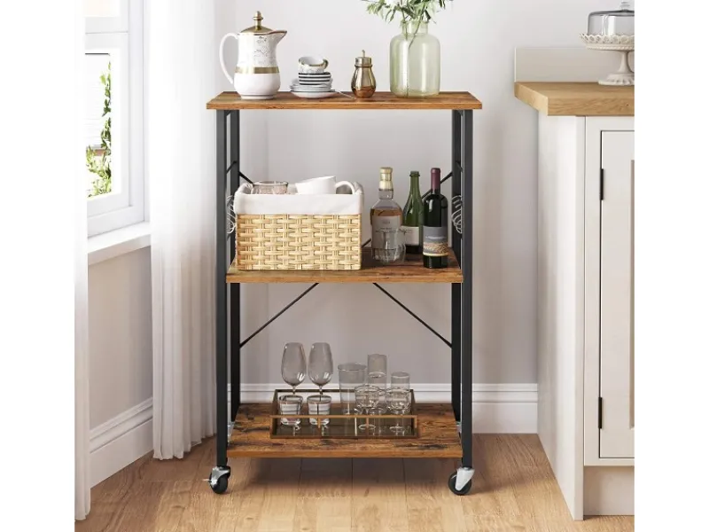 Vasagle Küchenregal mit Rollen 40 cm x 60 cm x 89 cm Braun-Schwarz< Servierwagen|Küchenregale