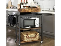 Discount Vasagle Küchenwagen mit Abnehmbarem Tablett 40 cm x 72 cm x 86 cm Braun-Schwarz