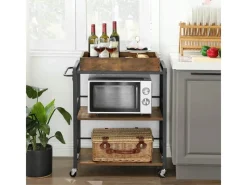 Discount Vasagle Küchenwagen mit Abnehmbarem Tablett 40 cm x 72 cm x 86 cm Braun-Schwarz