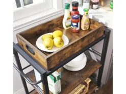 Discount Vasagle Küchenwagen mit Abnehmbarem Tablett 40 cm x 72 cm x 86 cm Braun-Schwarz
