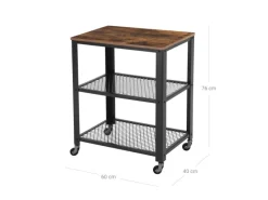 Vasagle Servierwagen 3 Ebenen 40 cm x 60,6 cm x 78 cm Vintagebraun-Schwarz< Servierwagen