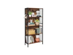 Vasagle Standregal 4 Ablagen und 4 S-Haken 30 x 74 x 154,5 cm Braun-Schwarz< Küchenregale