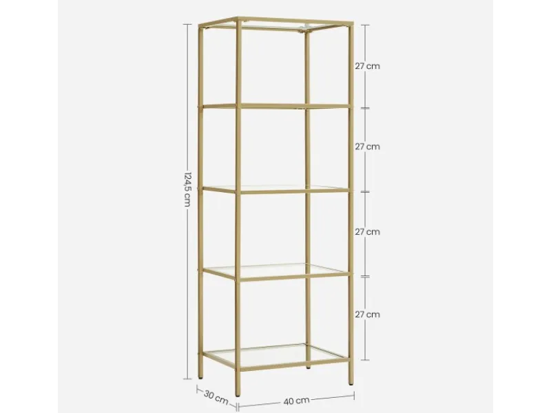 Küchenregale<Vasagle Standregal 5 Ablagen 30 cm x 40 cm x 124,5 cm Gold