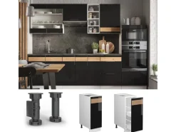 Vicco Apothekerschrank Fame-Line Schwarz-Eiche Hochglanz/Weiß 30 cm ohne Arbeitsplatte< Küchenschränke