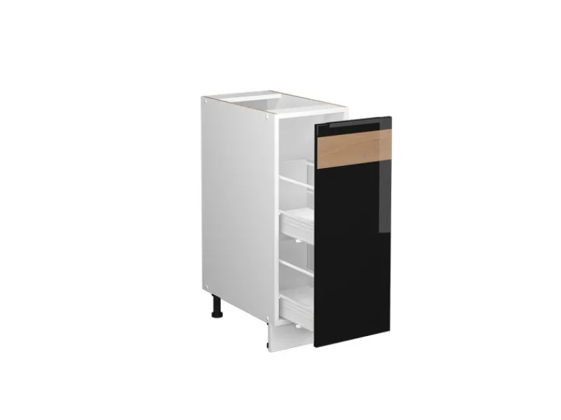 Vicco Apothekerschrank Fame-Line Schwarz-Eiche Hochglanz/Weiß 30 cm ohne Arbeitsplatte< Küchenschränke