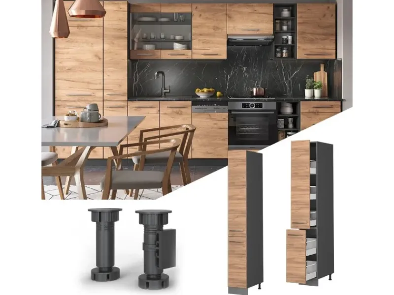 Best Vicco Apothekerschrank Fame-Line Medizinschrank für die Küche Goldkraft /Anthrazit 30 cm Eiche