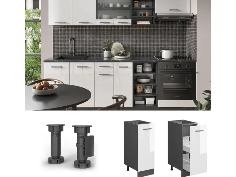 Vicco Apothekerschrank R-Line Hochglanz/Anthrazit 30 cm ohne Arbeitsplatte< Küchenschränke