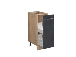Küchenschränke<Vicco Apothekerschrank R-Line Medizinschrank für die Küche Schwarz Beton 30 cm AP Anthrazit mit Goldkraft Eiche Korpus