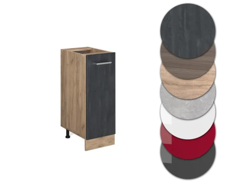Küchenschränke<Vicco Apothekerschrank R-Line Medizinschrank für die Küche Schwarz Beton 30 cm AP Anthrazit mit Goldkraft Eiche Korpus