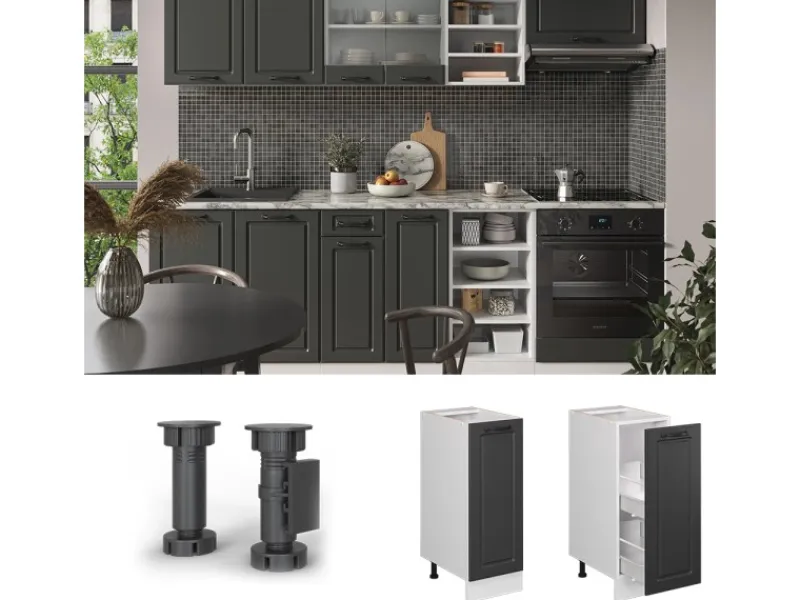 Clearance Vicco Apothekerschrank R-Line Anthrazit Landhaus/Weiß 30 cm ohne Arbeitsplatte Anthrazitgrau