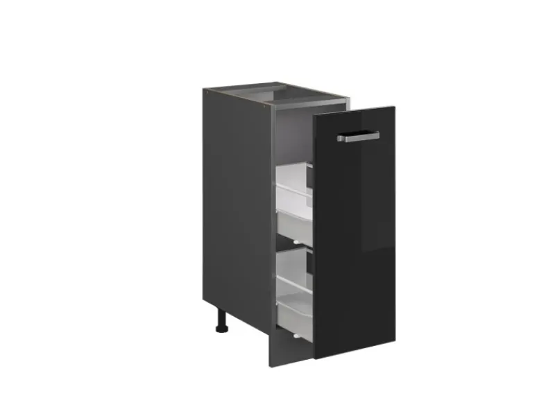 Vicco Apothekerschrank R-Line Schwarz Hochglanz/Anthrazit 30 cm ohne Arbeitsplatte Schwarz Glänzend