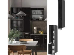 New Vicco Apothekerschrank R-Line Medizinschrank für die Küche Schwarz Hochglanz/Anthrazit 30 cm Schwarz Glänzend