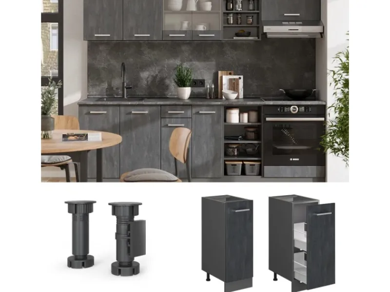 Best Vicco Apothekeschrank R-Line Medizinschrank für die Küche Schwarz Beton 30 cm ohne Arbeitsplatte Beton Anthrazit