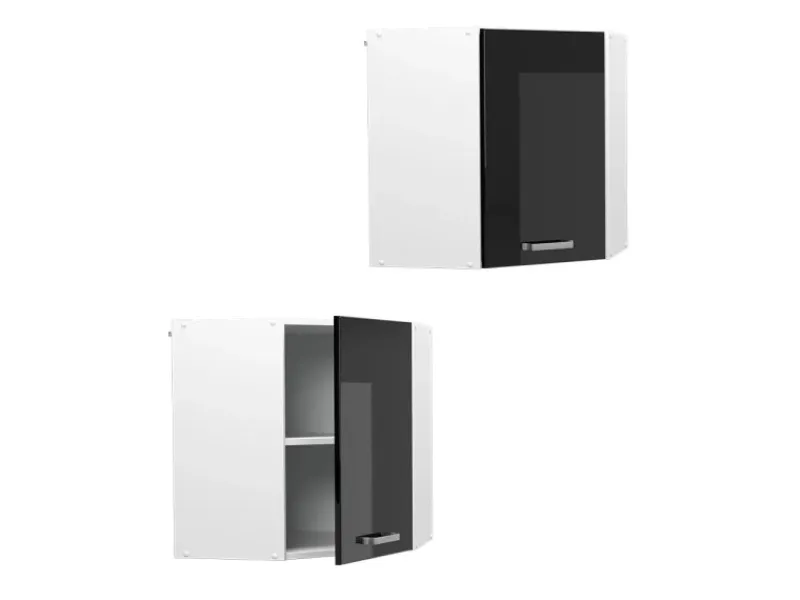 Küchenschränke<Vicco Eckhängeschrank R-Line Küchen-Eckschrank Schwarz Hochglanz/Weiß 57 cm