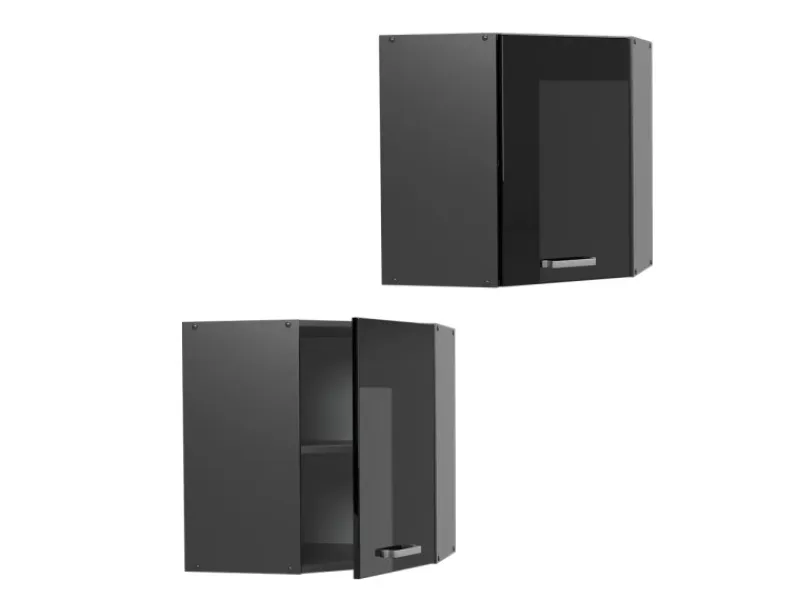 Küchenschränke<Vicco Eckhängeschrank R-Line Küchen-Eckschrank Schwarz Hochglanz/Anthrazit 57 cm