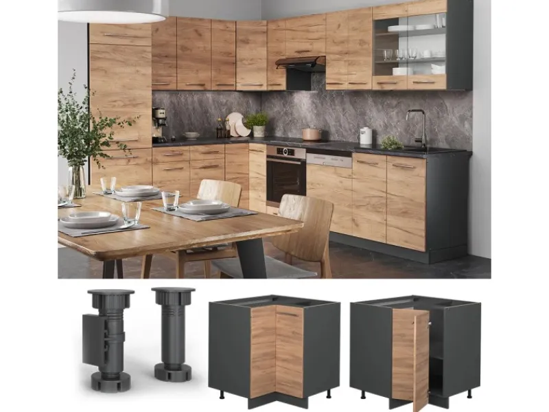 Küchenschränke<Vicco Eckunterschrank Fame-Line Goldkraft /Anthrazit 81 cm ohne Arbeitsplatte