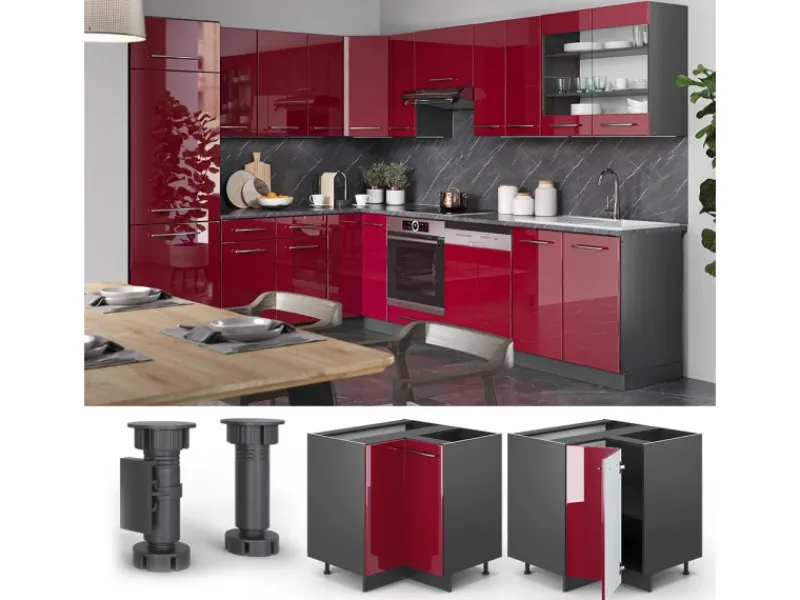 Sale Vicco Eckunterschrank Fame-Line Bordeaux Hochglanz/Anthrazit 81 cm ohne Arbeitsplatte Bordeaux-Glanz