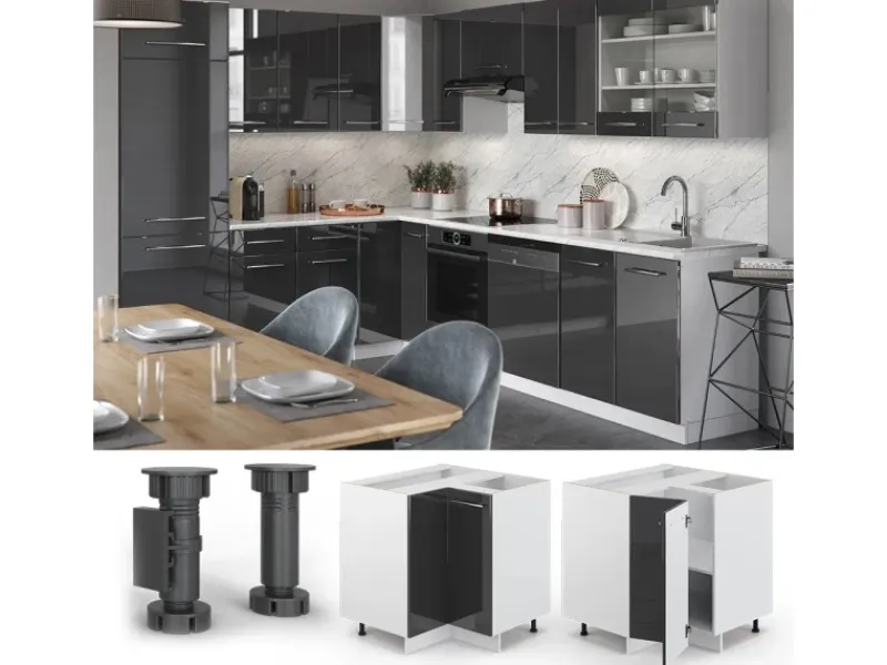 Küchenregale<Vicco Eckunterschrank Fame-Line Hochglanz/Weiß 81 cm AP