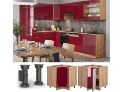 Discount Vicco Eckunterschrank Fame-Line Bordeaux Hochglanz/Goldkraft Eiche 81 cm AP Eiche Bordeaux-Glanz
