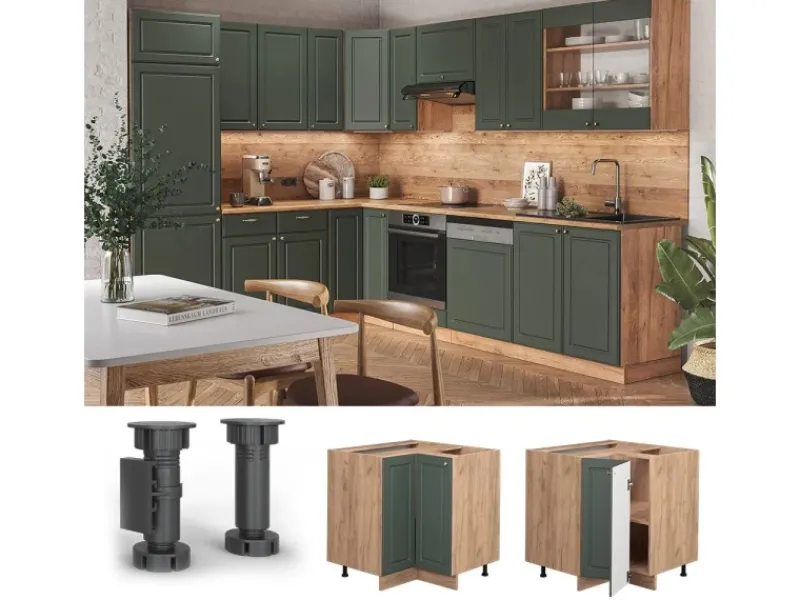 Küchenschränke<Vicco Eckunterschrank Fame-Line Grün-Gold Landhaus/Goldkraft Eiche 81 cm ohne Arbeitsplatte