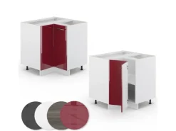 Hot Vicco Eckunterschrank Fame-Line Bordeaux Hochglanz/Weiß 81 cm ohne Arbeitsplatte Bordeaux-Glanz